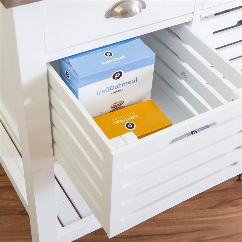 Riverbay Furniture Transitional Wood/Stainless Steel Top Kitchen Cart in White