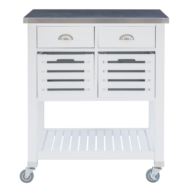 Riverbay Furniture Transitional Wood/Stainless Steel Top Kitchen Cart in White