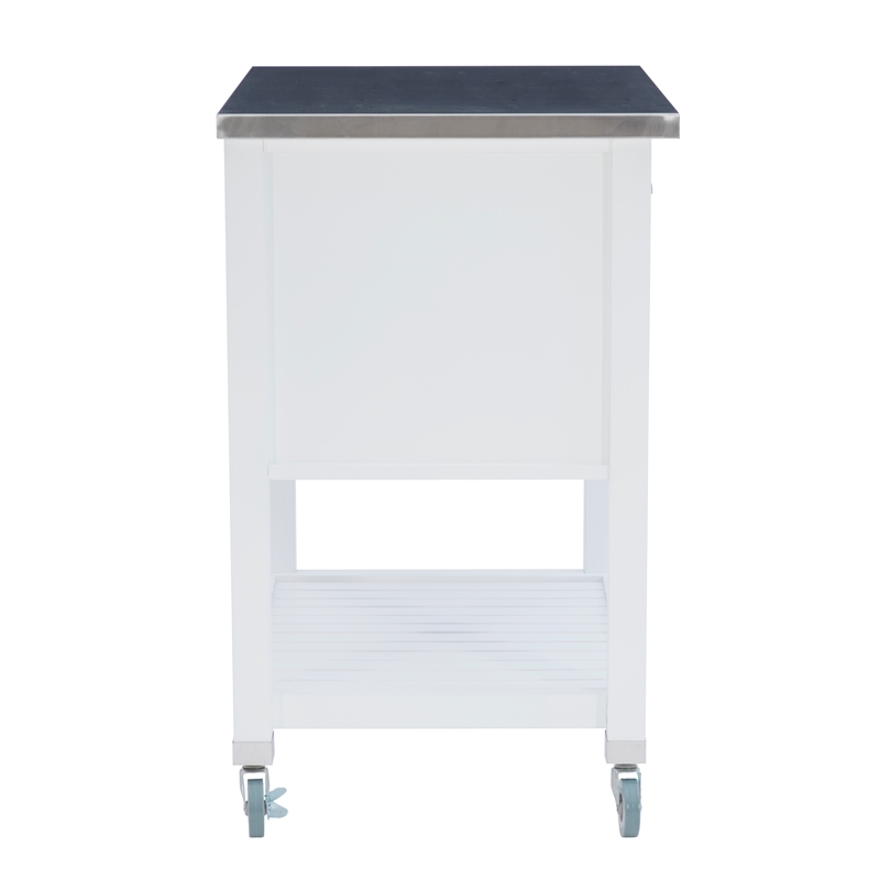 Riverbay Furniture Transitional Wood/Stainless Steel Top Kitchen Cart in White