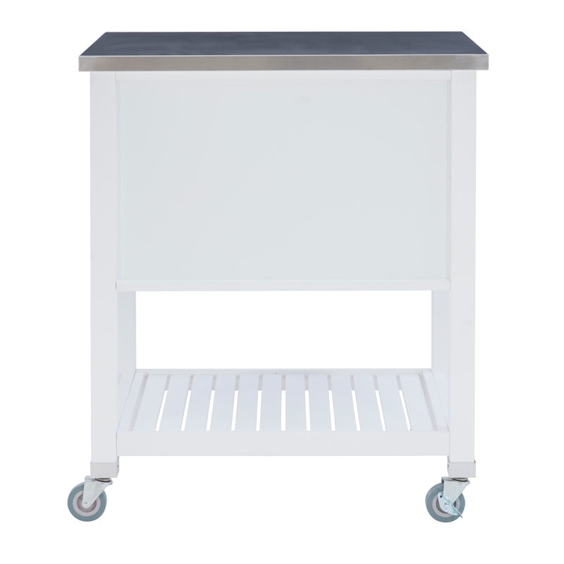Riverbay Furniture Transitional Wood/Stainless Steel Top Kitchen Cart in White