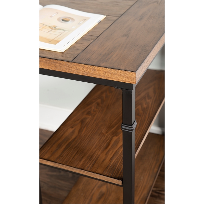 Riverbay Furniture Transitional Wood Desk with 2 Shelves in Brown Stained/Black