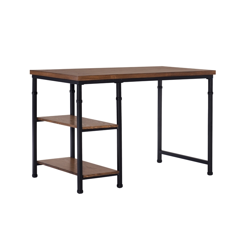 Riverbay Furniture Transitional Wood Desk with 2 Shelves in Brown Stained/Black
