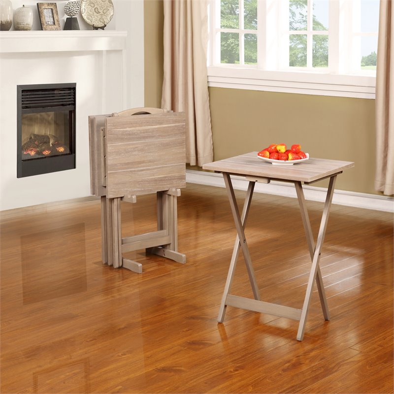 Riverbay Furniture 5-Piece Transitional Wood Tray Table Set in Gray