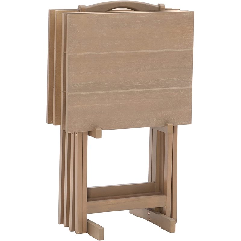 Riverbay Furniture 5-Piece Transitional Wood Tray Table Set in Gray