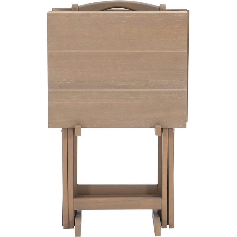 Riverbay Furniture 5-Piece Transitional Wood Tray Table Set in Gray