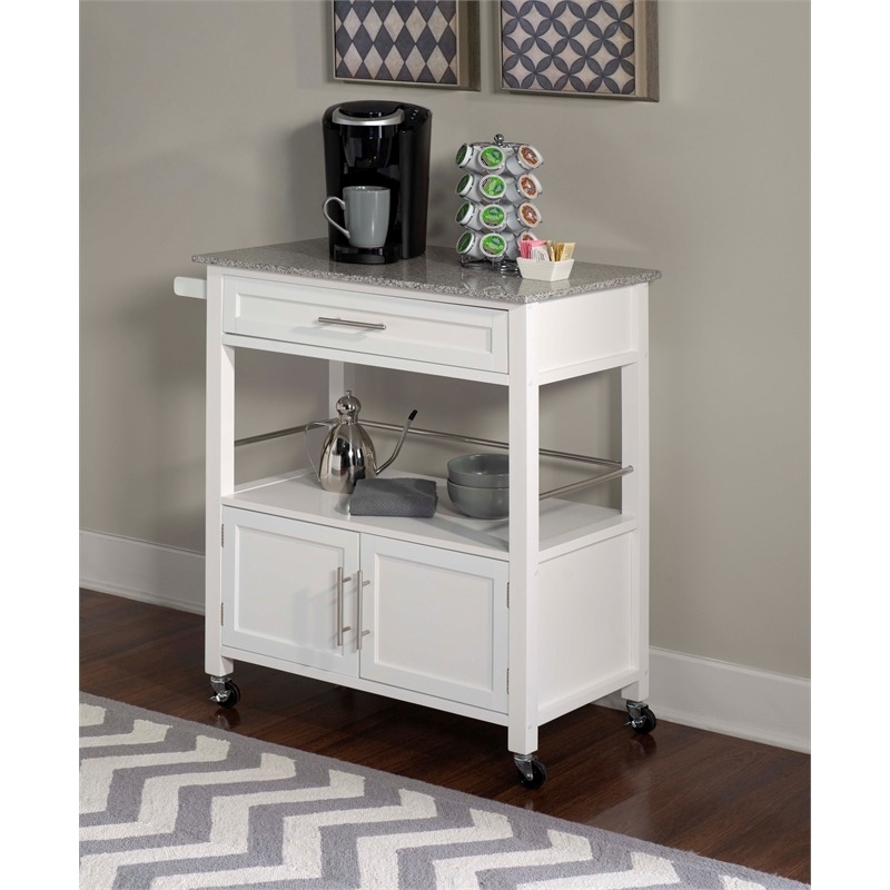 Riverbay Furniture Transitional Wood/Granite-Top Kitchen Cart in Bright White
