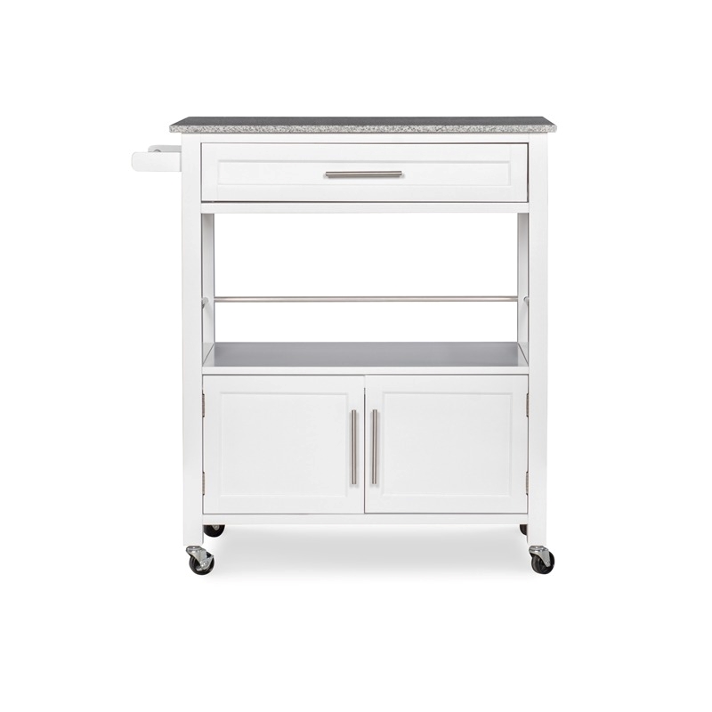 Riverbay Furniture Transitional Wood/Granite-Top Kitchen Cart in Bright White