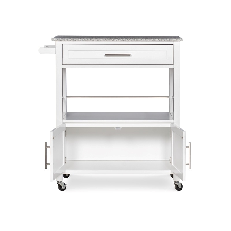 Riverbay Furniture Transitional Wood/Granite-Top Kitchen Cart in Bright White