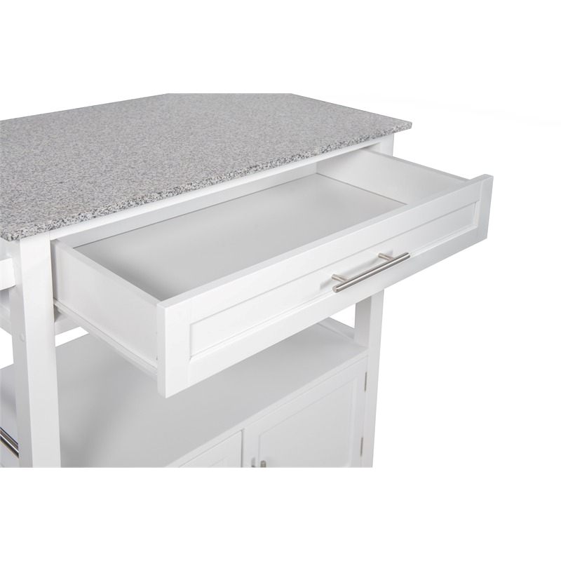 Riverbay Furniture Transitional Wood/Granite-Top Kitchen Cart in Bright White