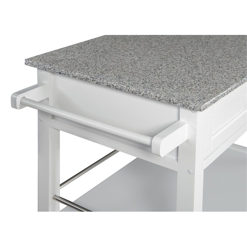 Riverbay Furniture Transitional Wood/Granite-Top Kitchen Cart in Bright White