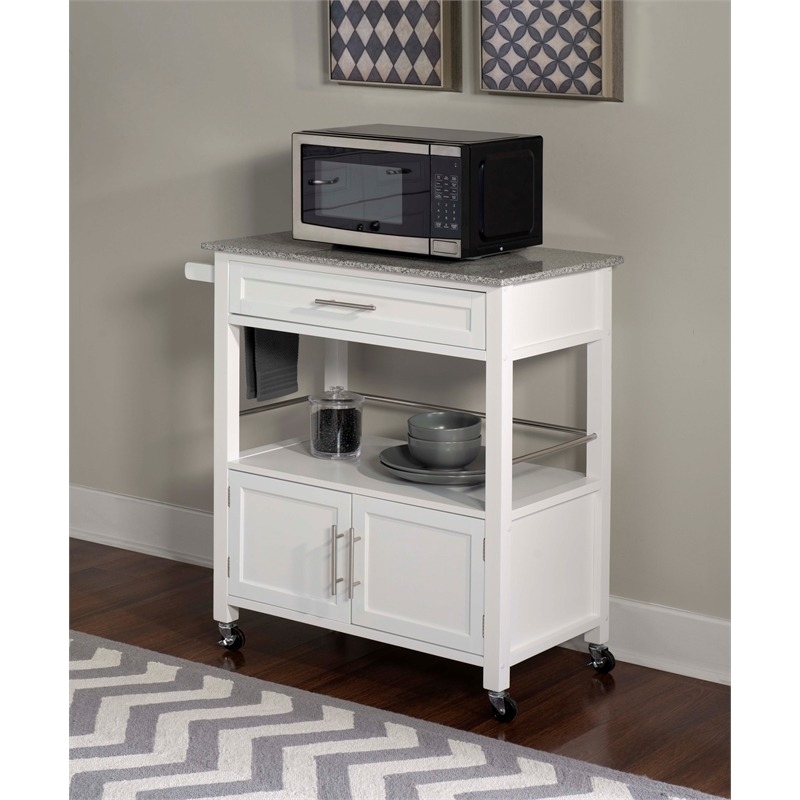 Riverbay Furniture Transitional Wood/Granite-Top Kitchen Cart in Bright White