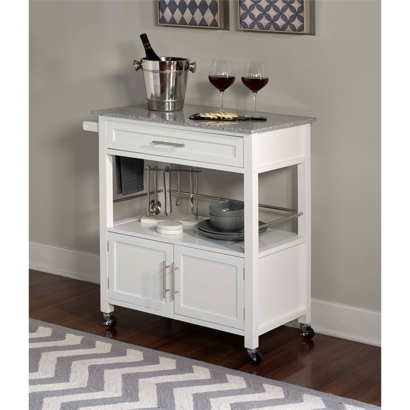 Riverbay Furniture Transitional Wood/Granite-Top Kitchen Cart in Bright White