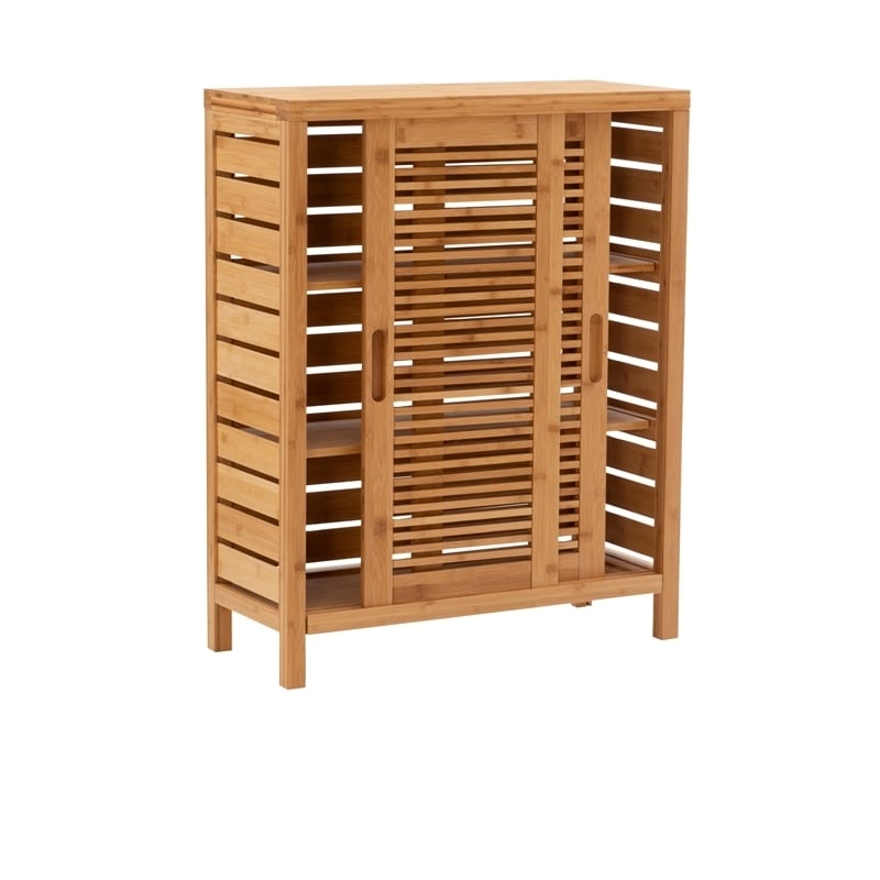 Riverbay Furniture 2-Door & 3-Shelf Bamboo Floor Cabinet in Natural Brown