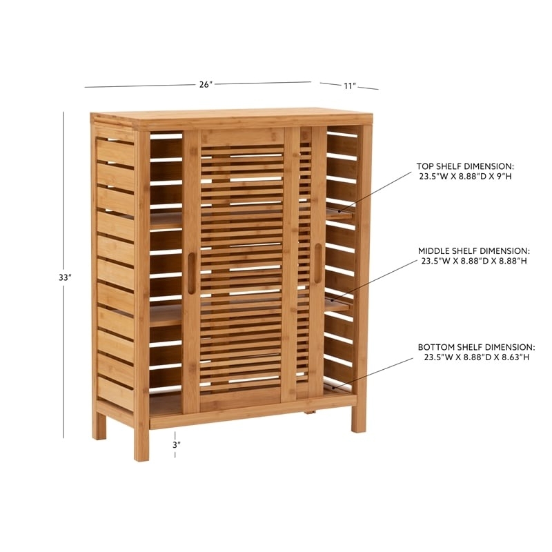 Riverbay Furniture 2-Door & 3-Shelf Bamboo Floor Cabinet in Natural Brown