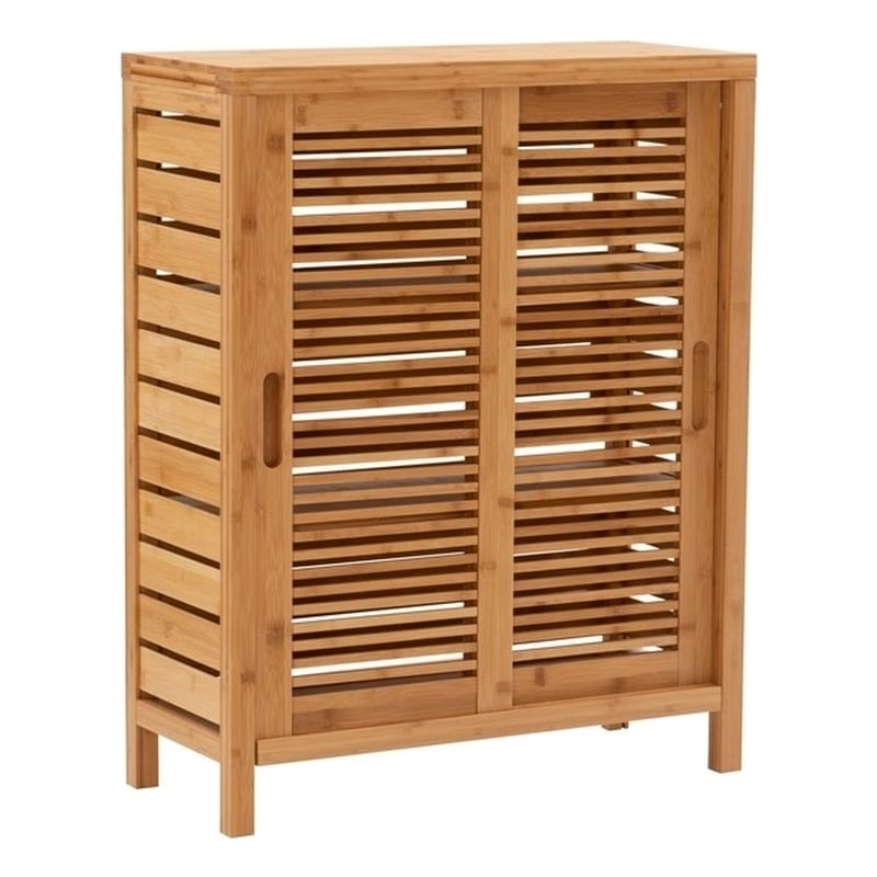 Riverbay Furniture 2-Door & 3-Shelf Bamboo Floor Cabinet in Natural Brown
