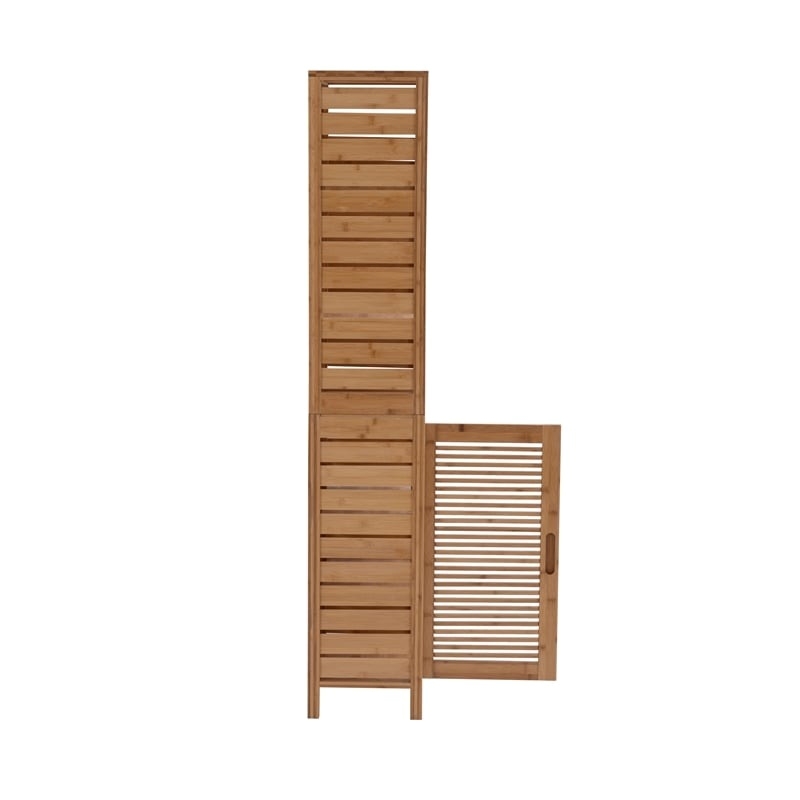 Riverbay Furniture Tall Bamboo Cabinet w/ 6-Shelf Tower & Door in Natural Brown