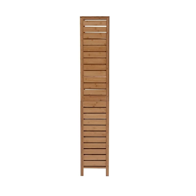 Riverbay Furniture Tall Bamboo Cabinet w/ 6-Shelf Tower & Door in Natural Brown
