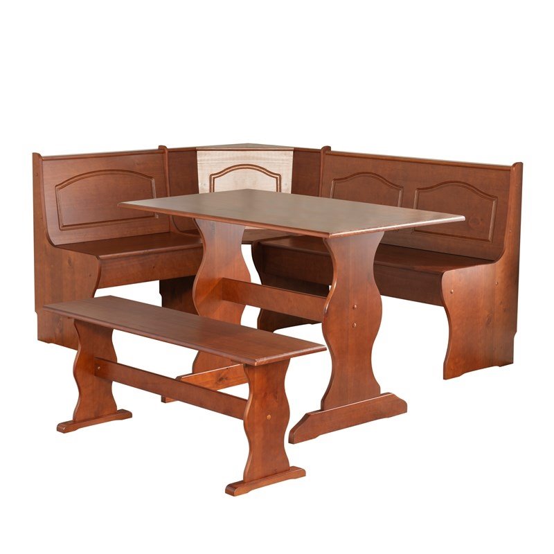 Riverbay Furniture Wood Brown 3Pc Patio Corner Table Booth Bench Dining Set