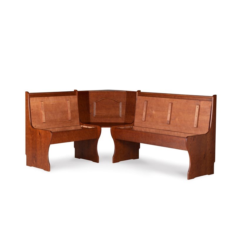Riverbay Furniture Wood Brown 3Pc Patio Corner Table Booth Bench Dining Set