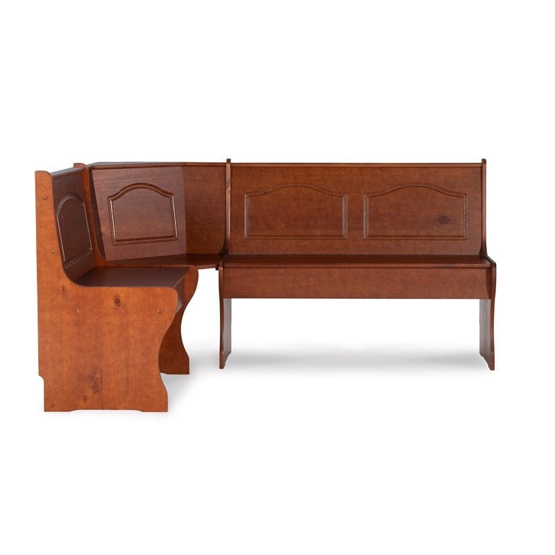 Riverbay Furniture Wood Brown 3Pc Patio Corner Table Booth Bench Dining Set