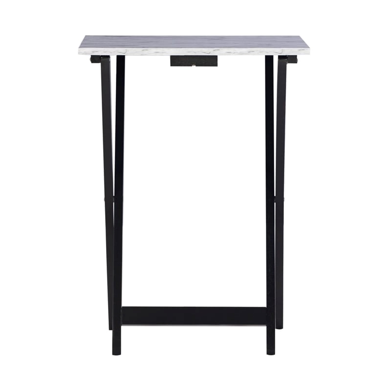 Riverbay Furniture 5-Piece Marble Folding Tray Table Set w/ Stand in White/Black