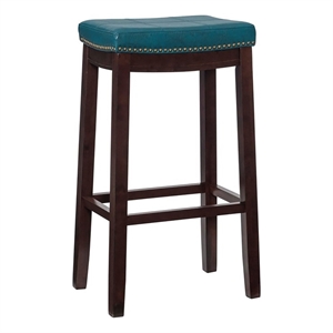Riverbay Furniture 32&quot Transitional Wood Bar Stool in Blue/Dark Brown