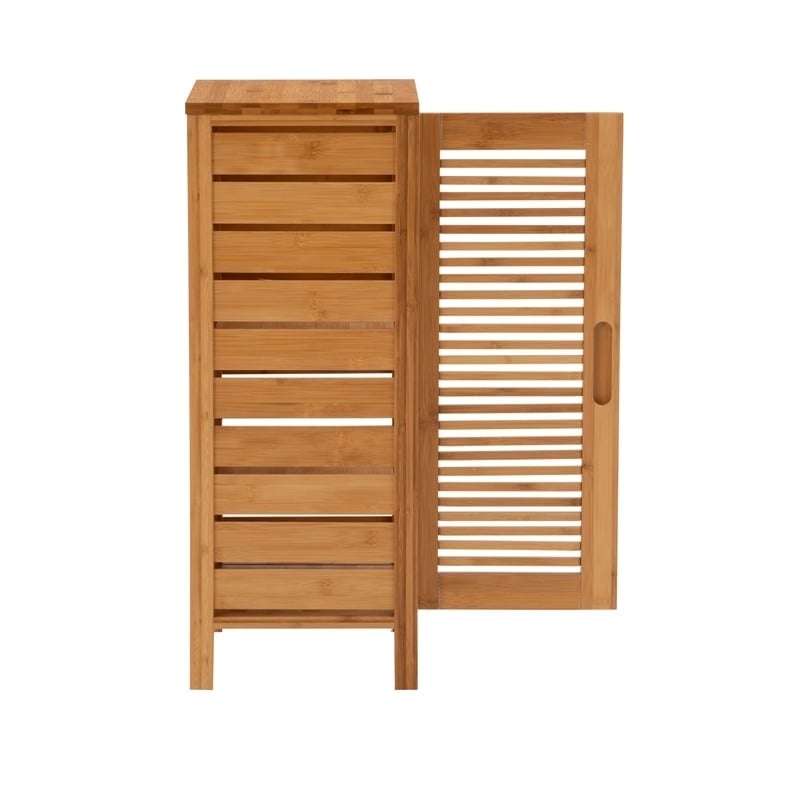 Riverbay Furniture Transitional Bamboo Cabinet with Door & 3 Shelves in Natural