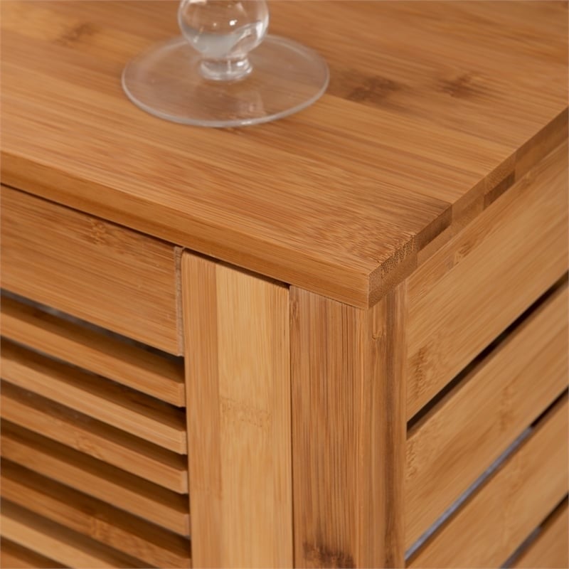 Riverbay Furniture Transitional Bamboo Cabinet with Door & 3 Shelves in Natural