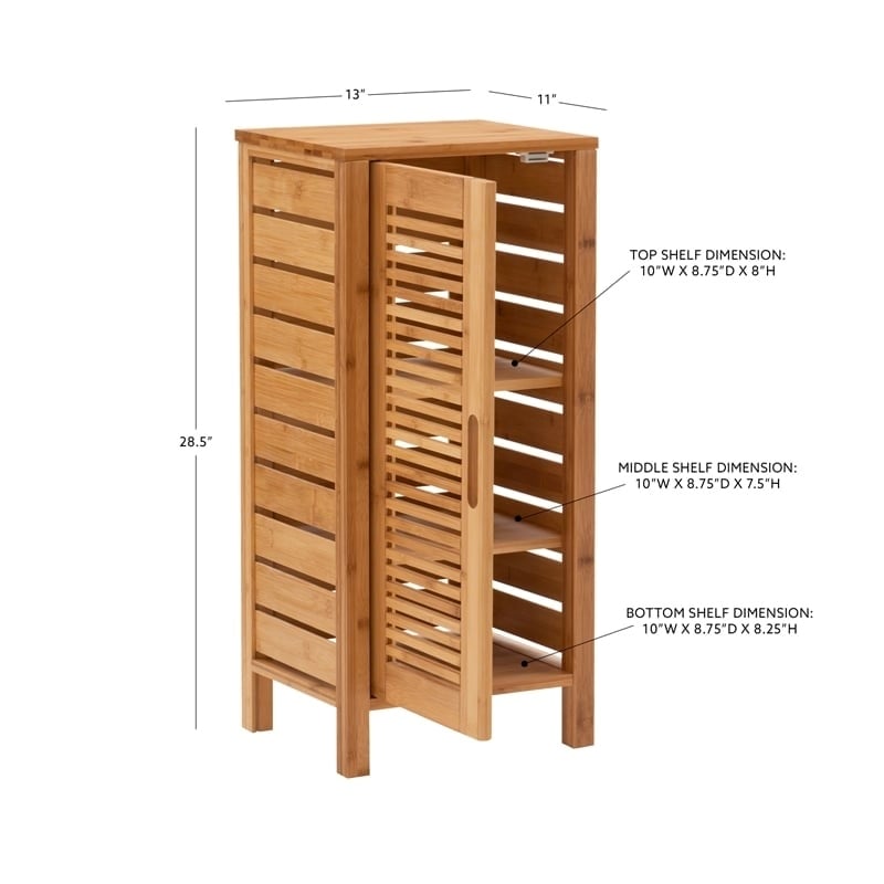 Riverbay Furniture Transitional Bamboo Cabinet with Door & 3 Shelves in Natural