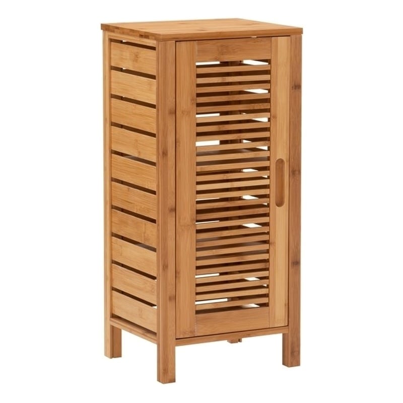 Riverbay Furniture Transitional Bamboo Cabinet with Door & 3 Shelves in Natural