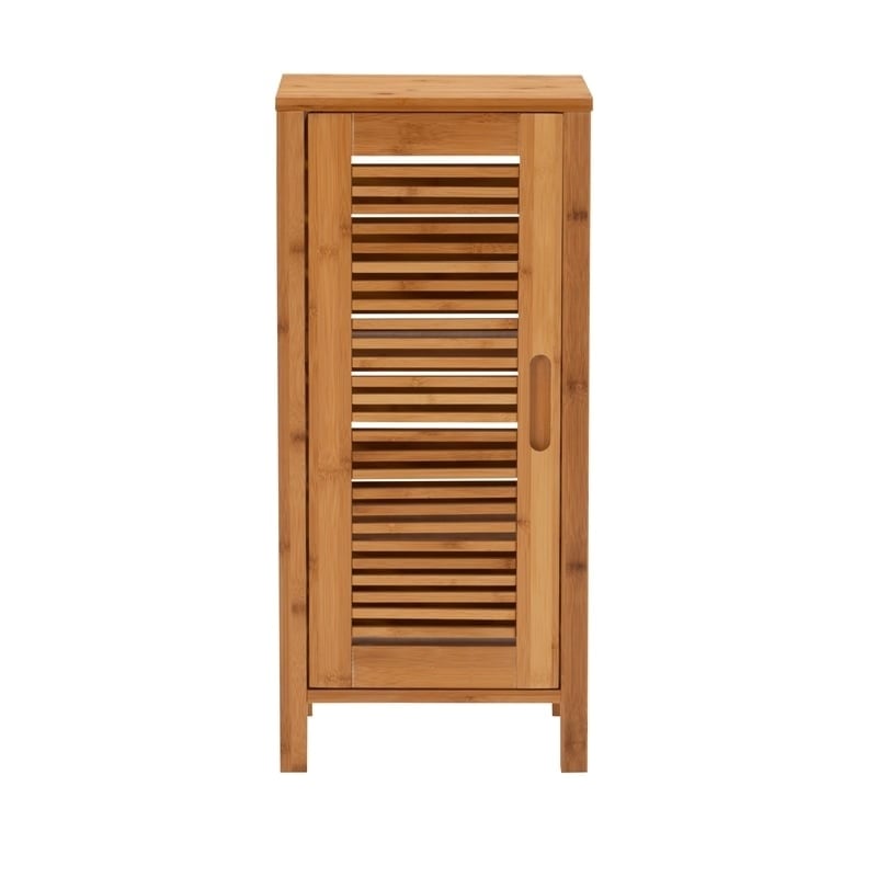 Riverbay Furniture Transitional Bamboo Cabinet with Door & 3 Shelves in Natural