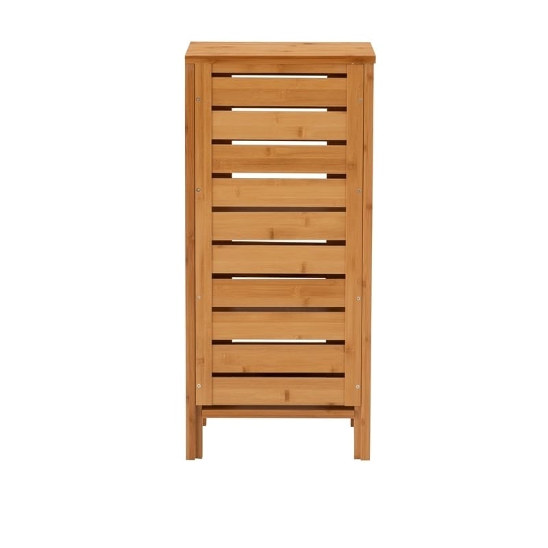 Riverbay Furniture Transitional Bamboo Cabinet with Door & 3 Shelves in Natural