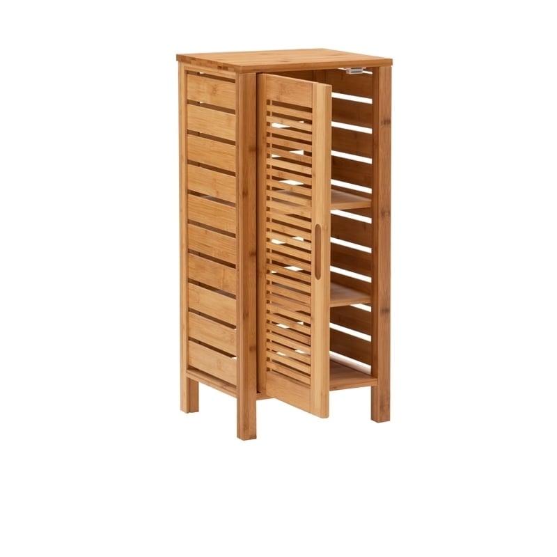 Riverbay Furniture Transitional Bamboo Cabinet with Door & 3 Shelves in Natural