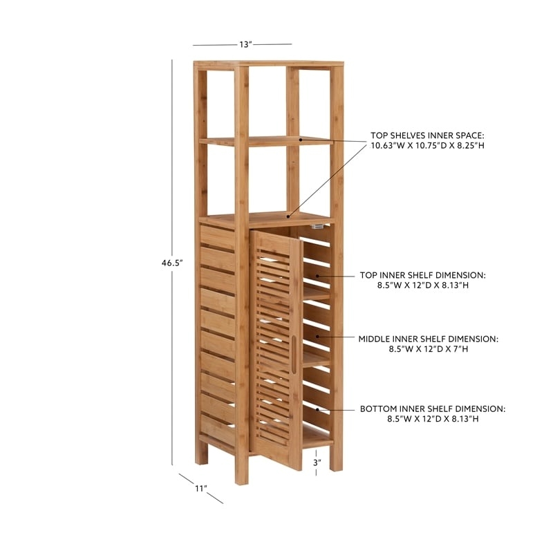 Riverbay Furniture Transitional Bamboo Tower with 5 Spacious Shelves in Brown