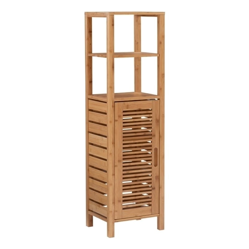 Riverbay Furniture Transitional Bamboo Tower with 5 Spacious Shelves in Brown