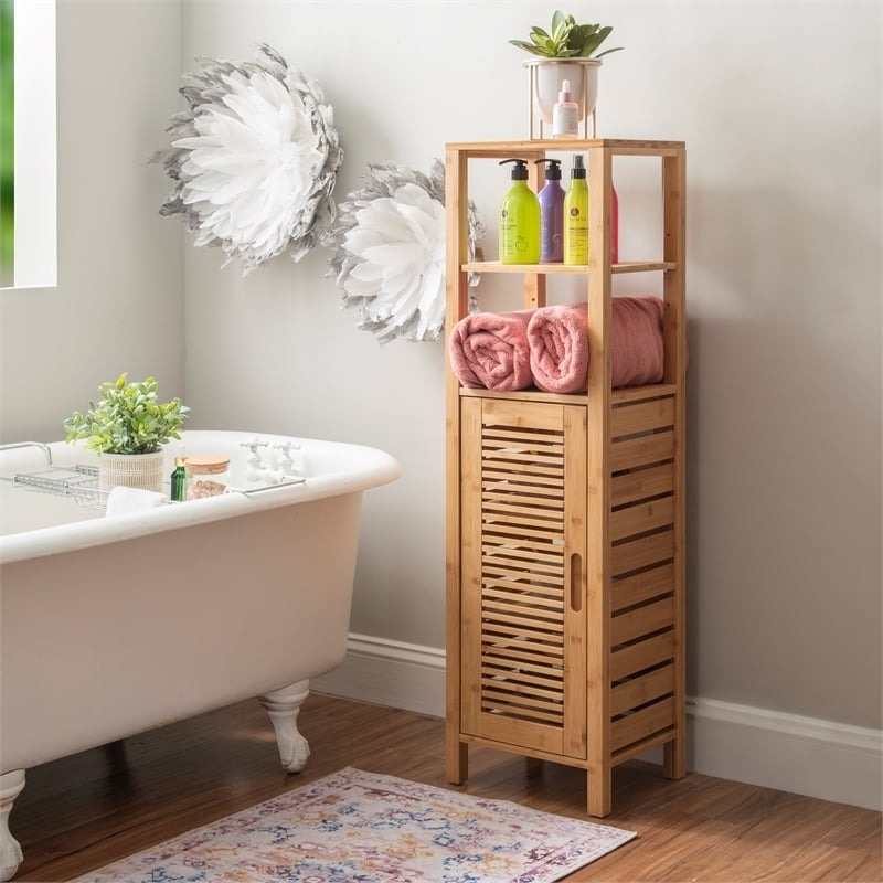 Riverbay Furniture Transitional Bamboo Tower with 5 Spacious Shelves in Brown