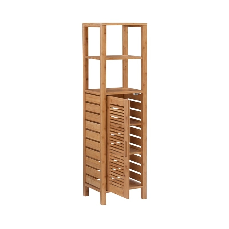 Riverbay Furniture Transitional Bamboo Tower with 5 Spacious Shelves in Brown