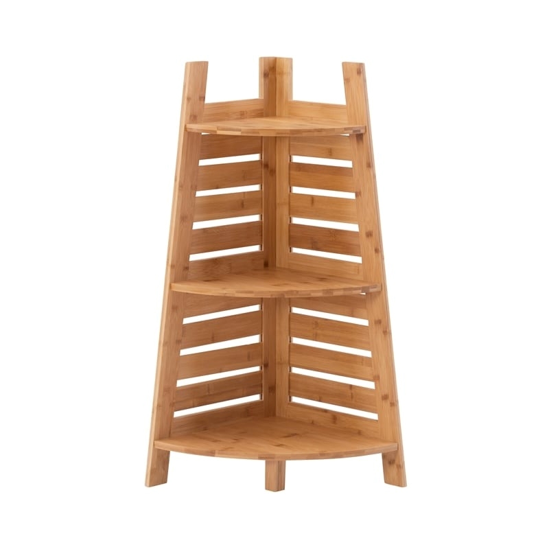 Riverbay Furniture Transitional Bamboo Corner Shelf in Natural Brown
