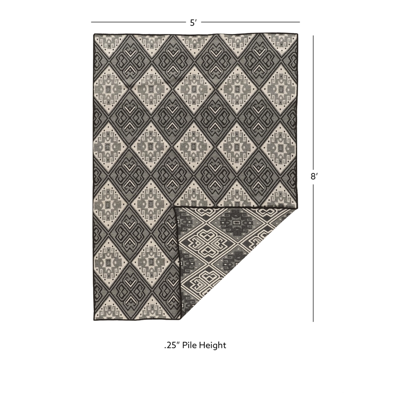 Riverbay Furniture 5' x 8' Hand Woven Wool Rug in Black and Gray