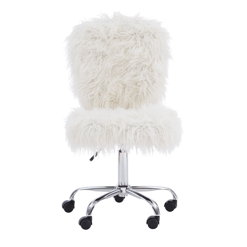 Riverbay Furniture Transitional Faux Fur Fabric Swivel Office Chair in White