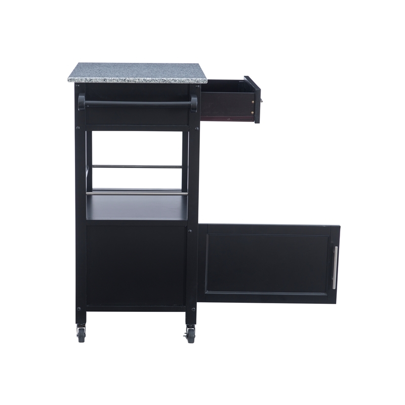 Riverbay Furniture Transitional Wood/Granite Top Kitchen Cart in Classic Black