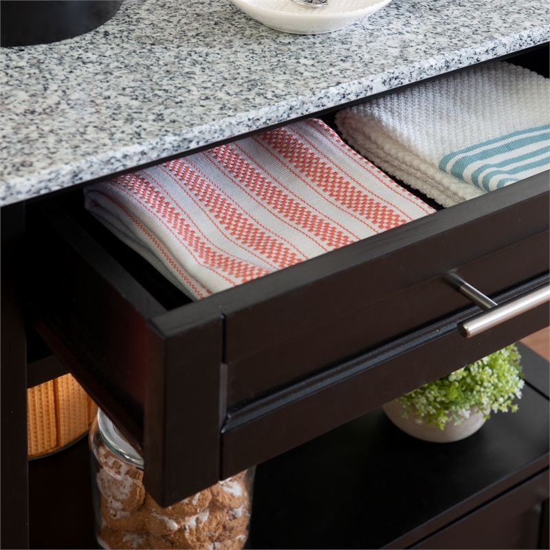 Riverbay Furniture Transitional Wood/Granite Top Kitchen Cart in Classic Black