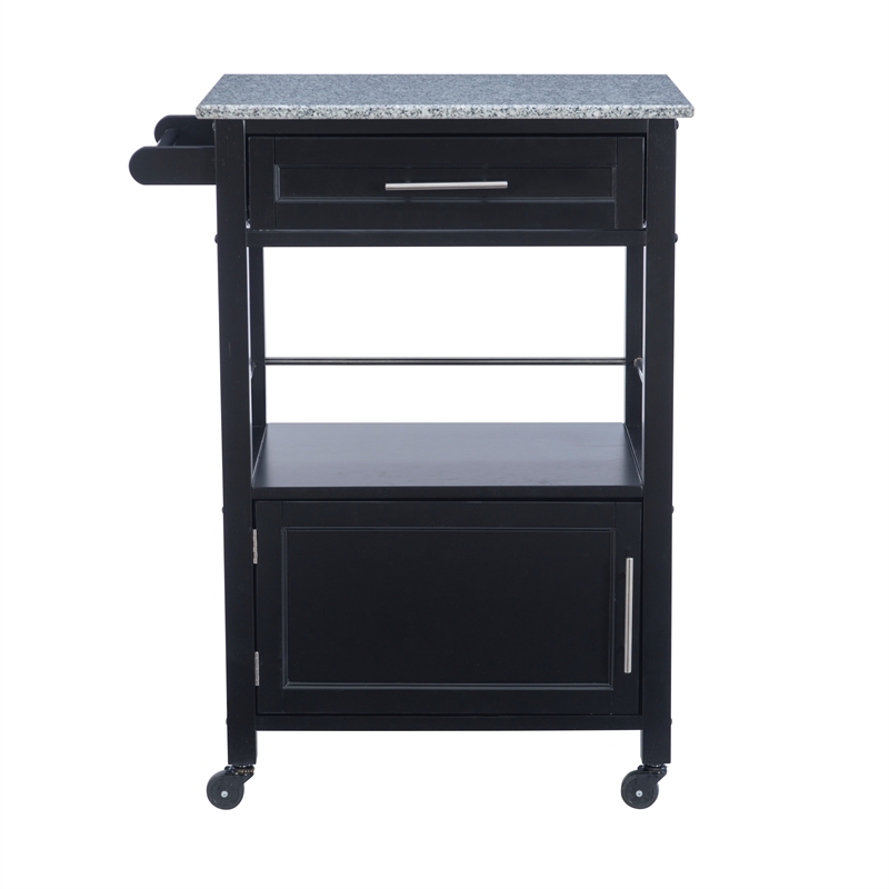 Riverbay Furniture Transitional Wood/Granite Top Kitchen Cart in Classic Black