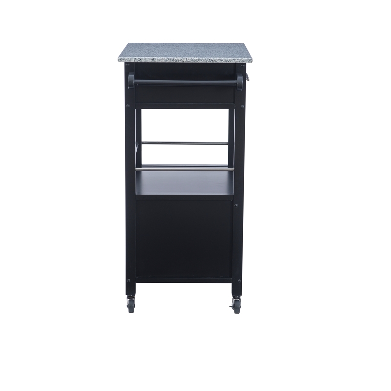 Riverbay Furniture Transitional Wood/Granite Top Kitchen Cart in Classic Black