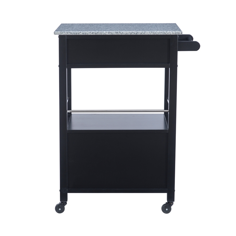 Riverbay Furniture Transitional Wood/Granite Top Kitchen Cart in Classic Black