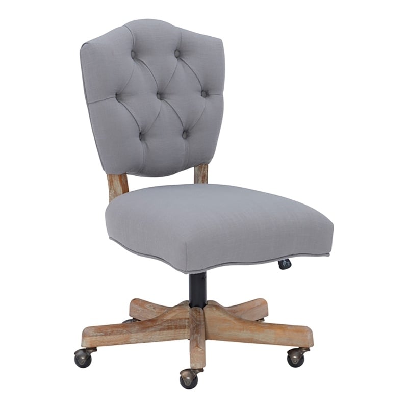 Riverbay Furniture Transitional Fabric Tufted Swivel Office Chair in Gray