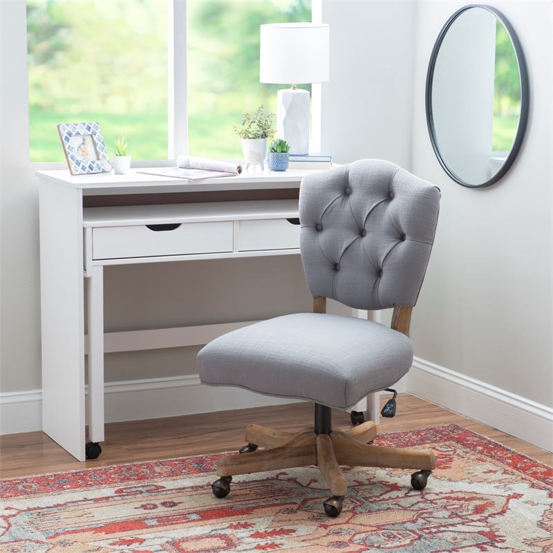 Riverbay Furniture Transitional Fabric Tufted Swivel Office Chair in Gray