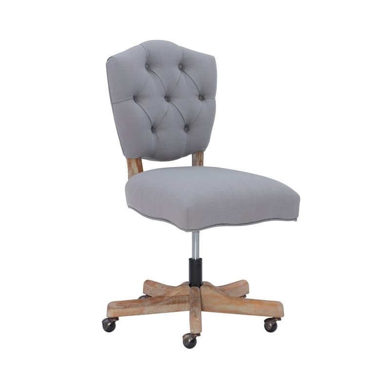 Riverbay Furniture Transitional Fabric Tufted Swivel Office Chair in Gray