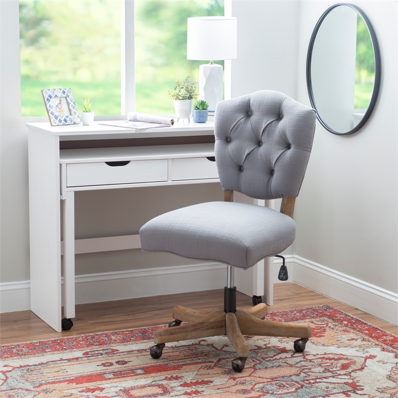 Riverbay Furniture Transitional Fabric Tufted Swivel Office Chair in Gray