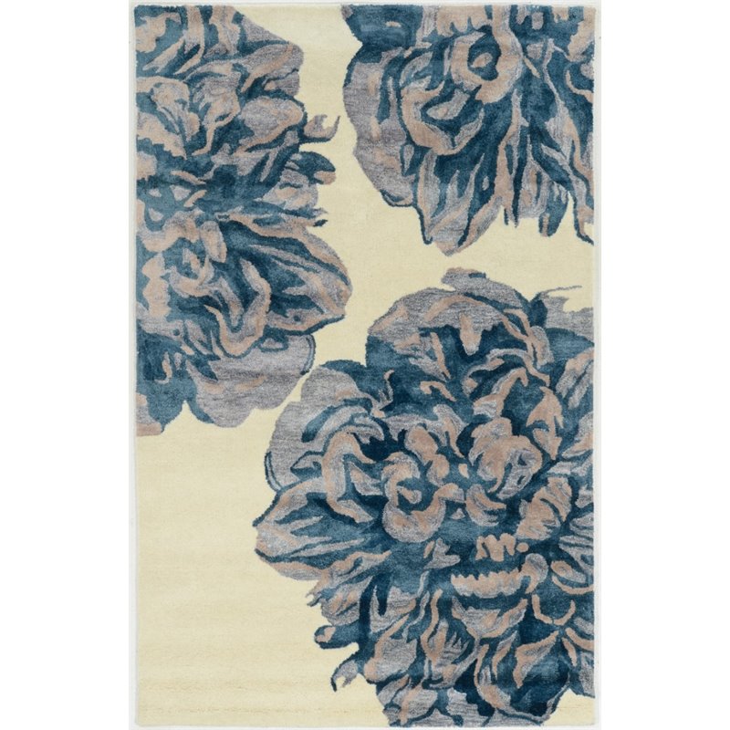 Riverbay Furniture 2' x 3' Hand Tufted Wool Rug in Ivory and Navy